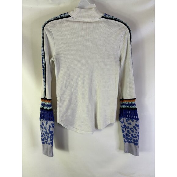 Free People Switch It Up Cuff Waffle Knit Thermal Shirt White - Picture 6 of 7